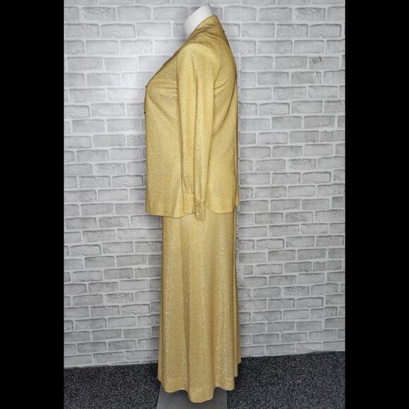 VTG 70s Gold Lurex 2 Piece Maxi Dress & Jacket Set - Picture 8 of 11